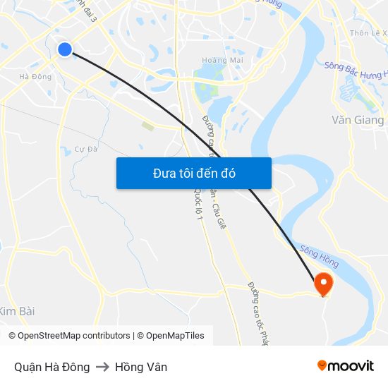 Quận Hà Đông to Hồng Vân map