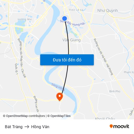 Bát Tràng to Hồng Vân map