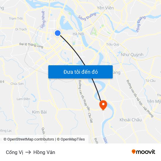 Cống Vị to Hồng Vân map