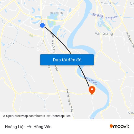 Hoàng Liệt to Hồng Vân map