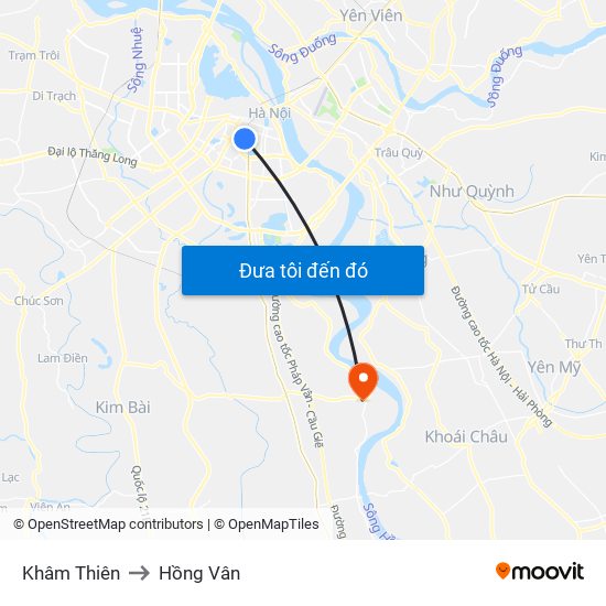 Khâm Thiên to Hồng Vân map