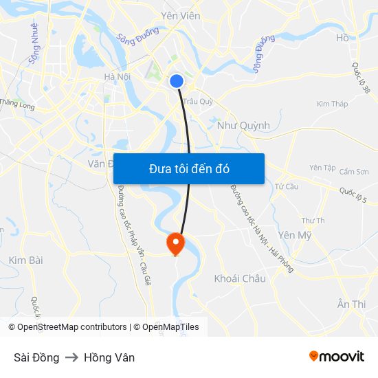 Sài Đồng to Hồng Vân map