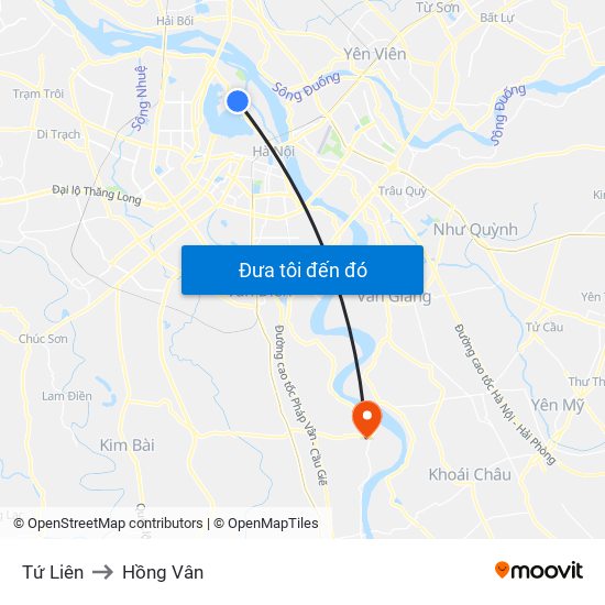 Tứ Liên to Hồng Vân map