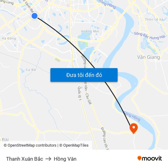 Thanh Xuân Bắc to Hồng Vân map
