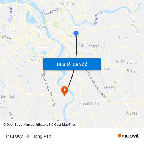 Trâu Quỳ to Hồng Vân map