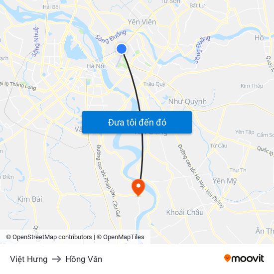 Việt Hưng to Hồng Vân map