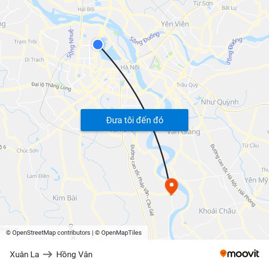 Xuân La to Hồng Vân map