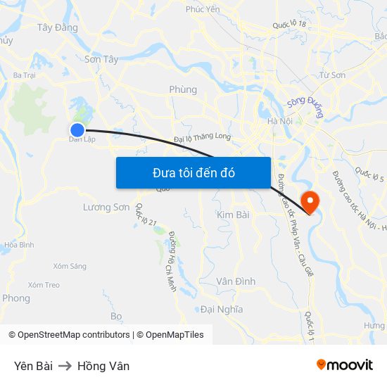 Yên Bài to Hồng Vân map