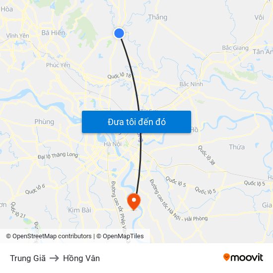 Trung Giã to Hồng Vân map