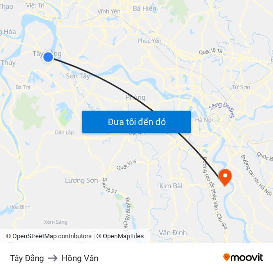 Tây Đằng to Hồng Vân map