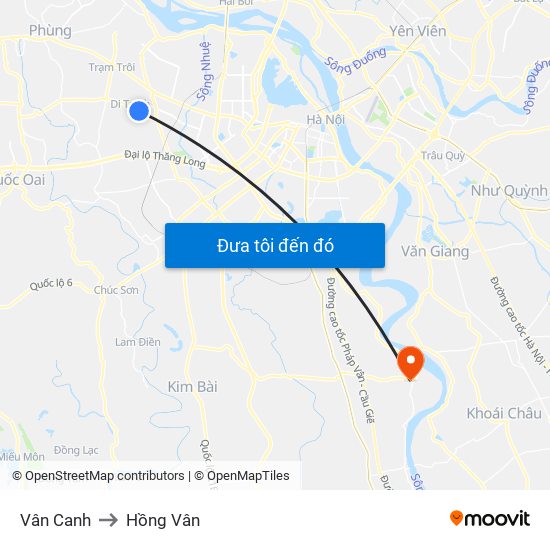 Vân Canh to Hồng Vân map