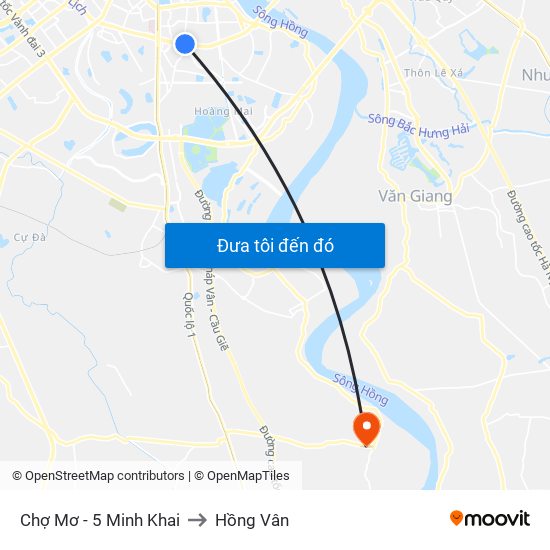 Chợ Mơ - 5 Minh Khai to Hồng Vân map