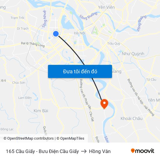 165 Cầu Giấy - Bưu Điện Cầu Giấy to Hồng Vân map