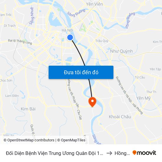 Đối Diện Bệnh Viện Trung Ương Quân Đội 108 - Trần Hưng Đạo to Hồng Vân map