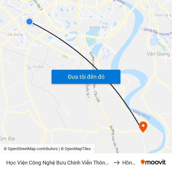 Học Viện Công Nghệ Bưu Chính Viễn Thông - Trần Phú (Hà Đông) to Hồng Vân map