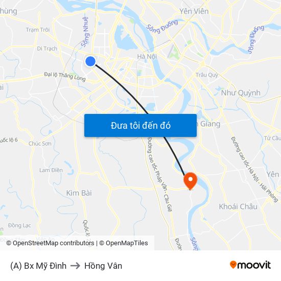 (A) Bx Mỹ Đình to Hồng Vân map