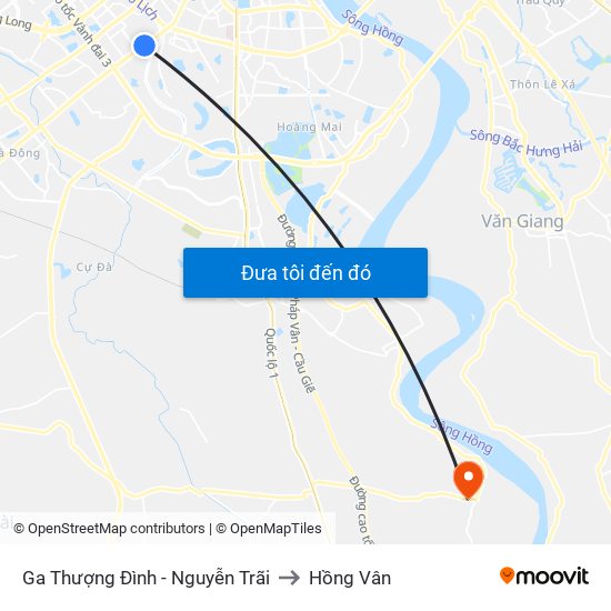Ga Thượng Đình - Nguyễn Trãi to Hồng Vân map