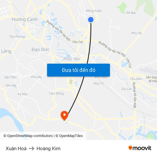 Xuân Hoà to Hoàng Kim map