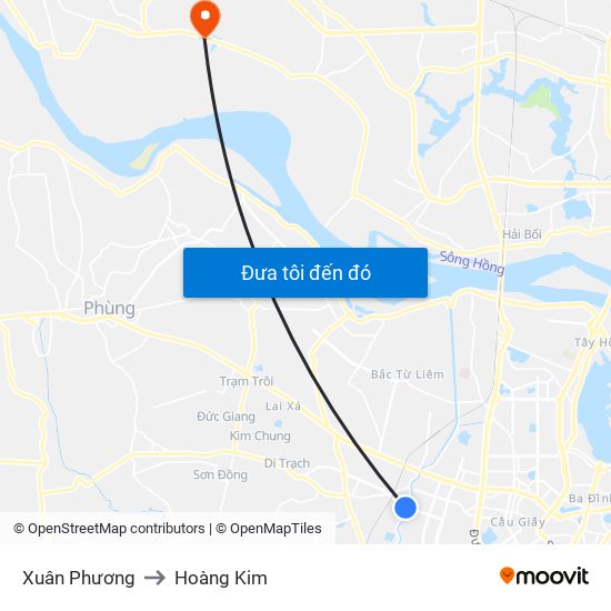 Xuân Phương to Hoàng Kim map