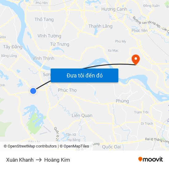Xuân Khanh to Hoàng Kim map