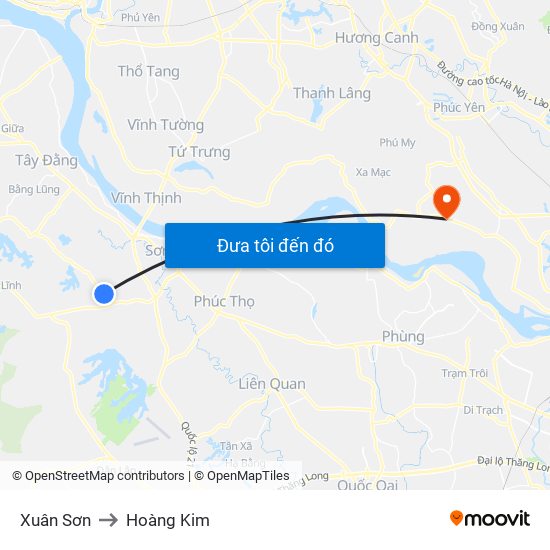 Xuân Sơn to Hoàng Kim map