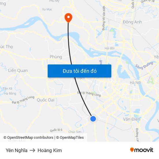 Yên Nghĩa to Hoàng Kim map