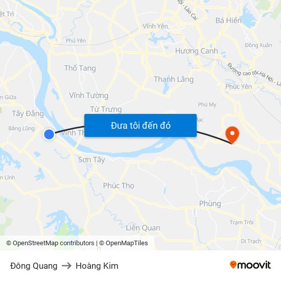 Đông Quang to Hoàng Kim map