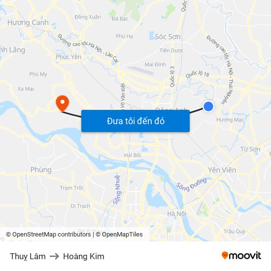 Thuỵ Lâm to Hoàng Kim map