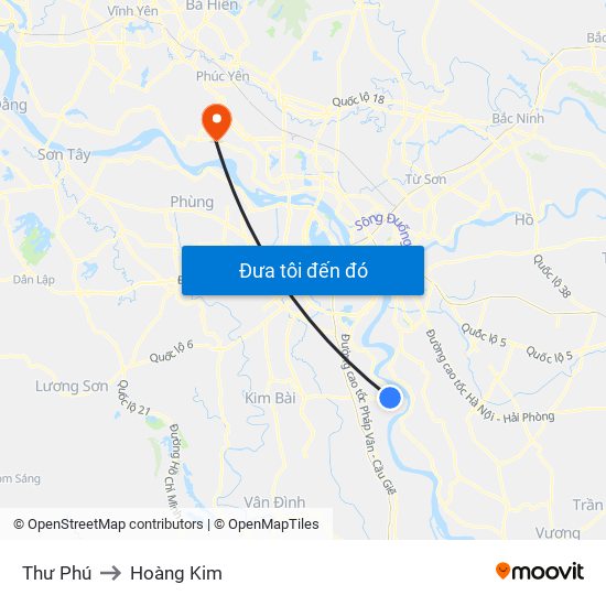 Thư Phú to Hoàng Kim map