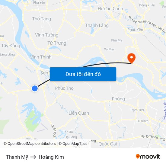 Thanh Mỹ to Hoàng Kim map