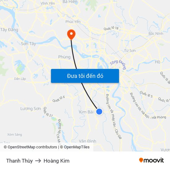 Thanh Thùy to Hoàng Kim map