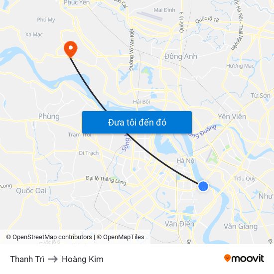 Thanh Trì to Hoàng Kim map
