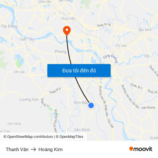 Thanh Văn to Hoàng Kim map