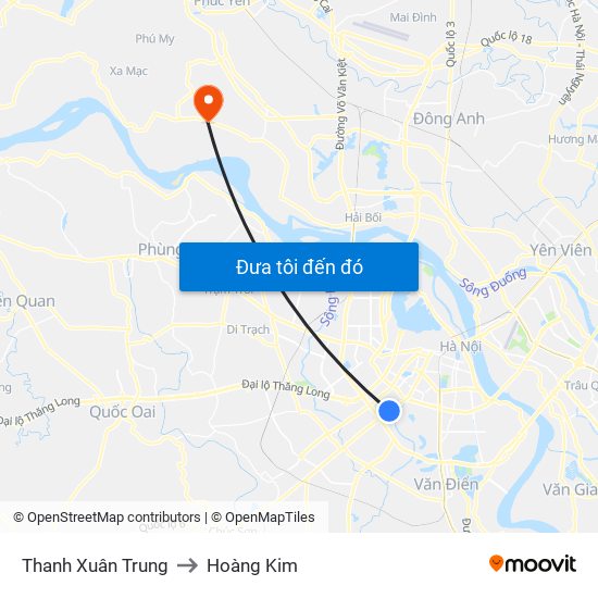 Thanh Xuân Trung to Hoàng Kim map