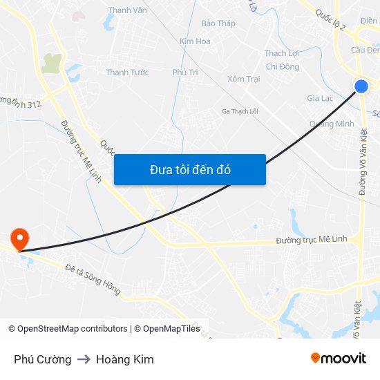 Phú Cường to Hoàng Kim map