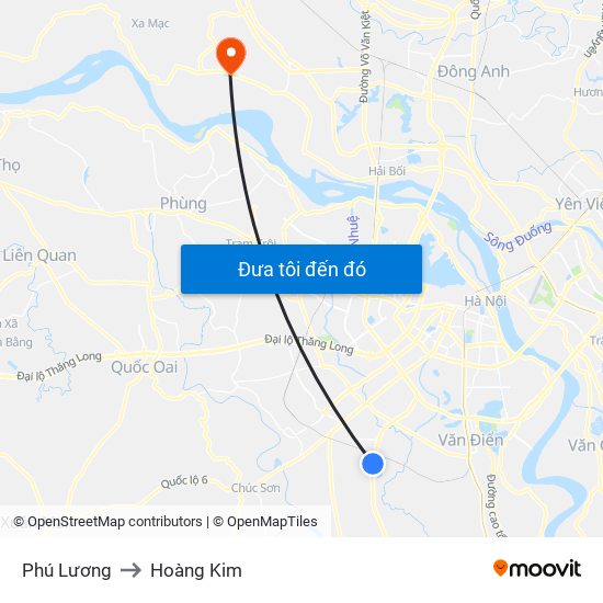 Phú Lương to Hoàng Kim map