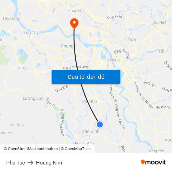 Phú Túc to Hoàng Kim map