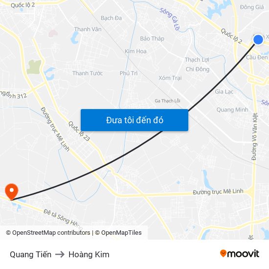 Quang Tiến to Hoàng Kim map