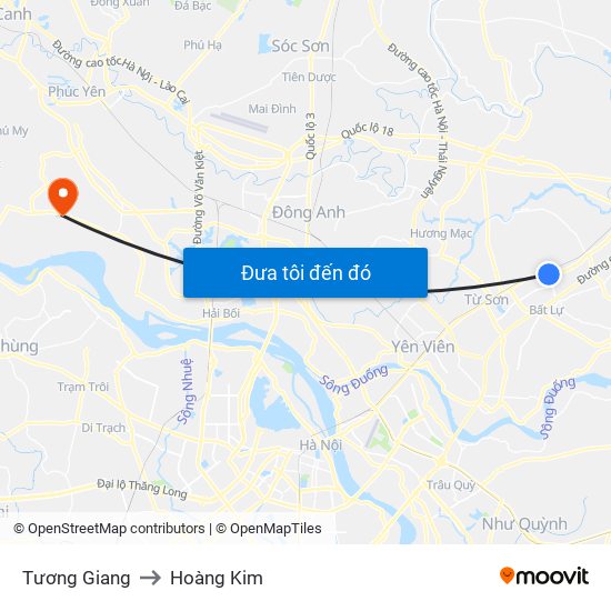 Tương Giang to Hoàng Kim map