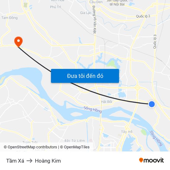 Tầm Xá to Hoàng Kim map
