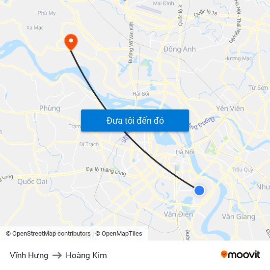 Vĩnh Hưng to Hoàng Kim map