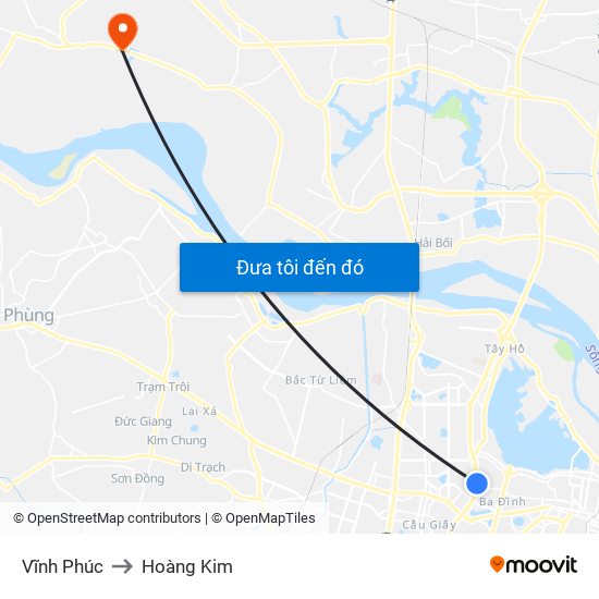 Vĩnh Phúc to Hoàng Kim map