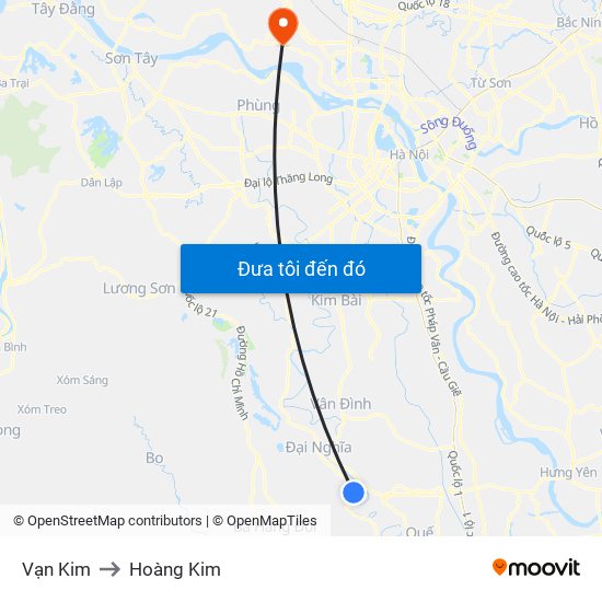 Vạn Kim to Hoàng Kim map