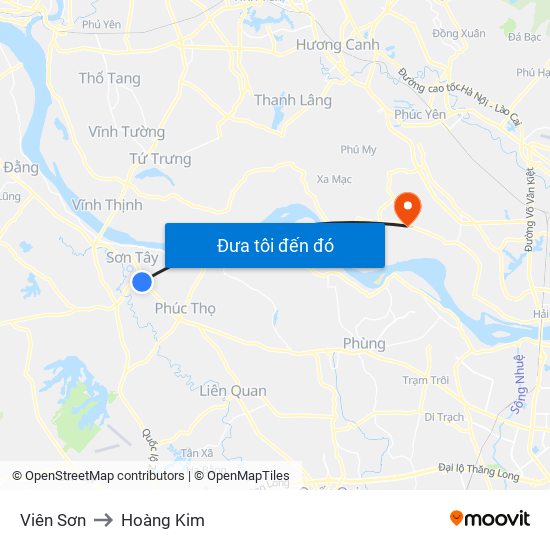 Viên Sơn to Hoàng Kim map