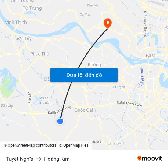 Tuyết Nghĩa to Hoàng Kim map