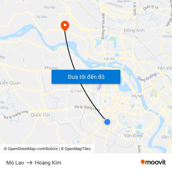 Mộ Lao to Hoàng Kim map
