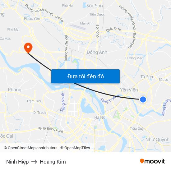 Ninh Hiệp to Hoàng Kim map