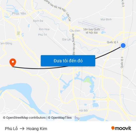 Phù Lỗ to Hoàng Kim map