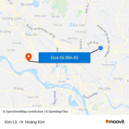 Kim Lũ to Hoàng Kim map