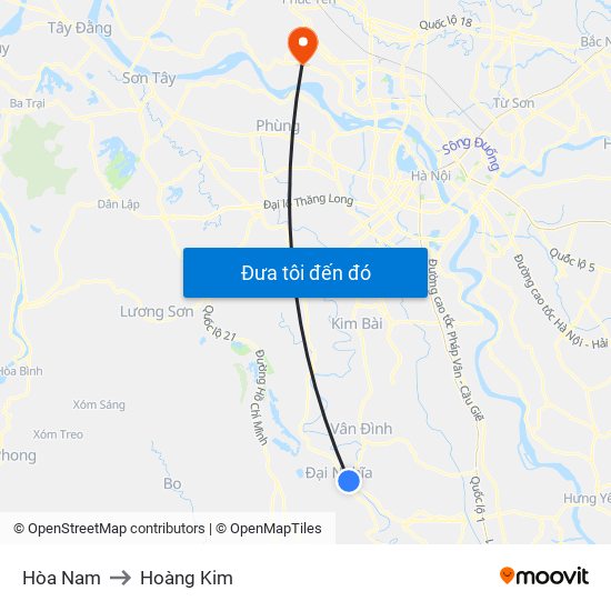 Hòa Nam to Hoàng Kim map